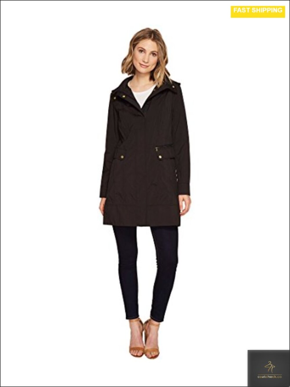 Packable Hooded Rain Jacket with Removable Hood, Water Resistant